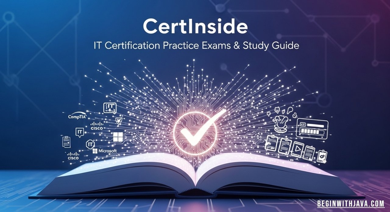 CertInside website interface displaying IT certification practice exams and study materials for professional test preparation