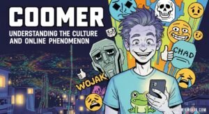Illustration representing Coomer, an online culture phenomenon and internet trend community.