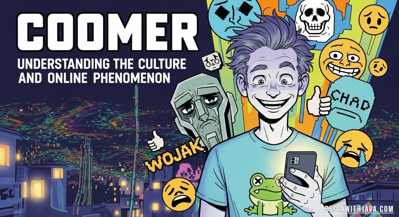 Illustration representing Coomer, an online culture phenomenon and internet trend community.