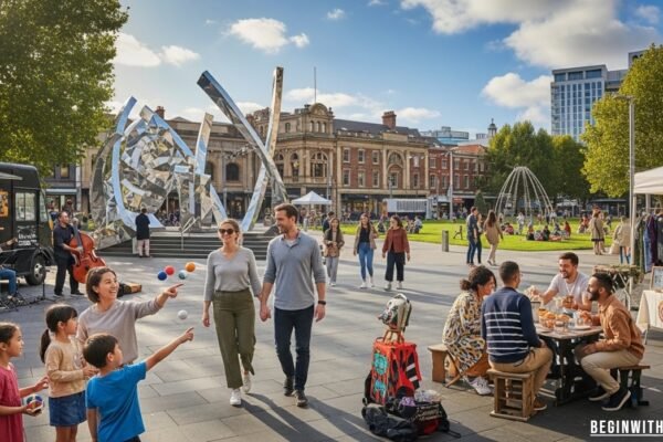 family enjoying an inner city outing at a park
