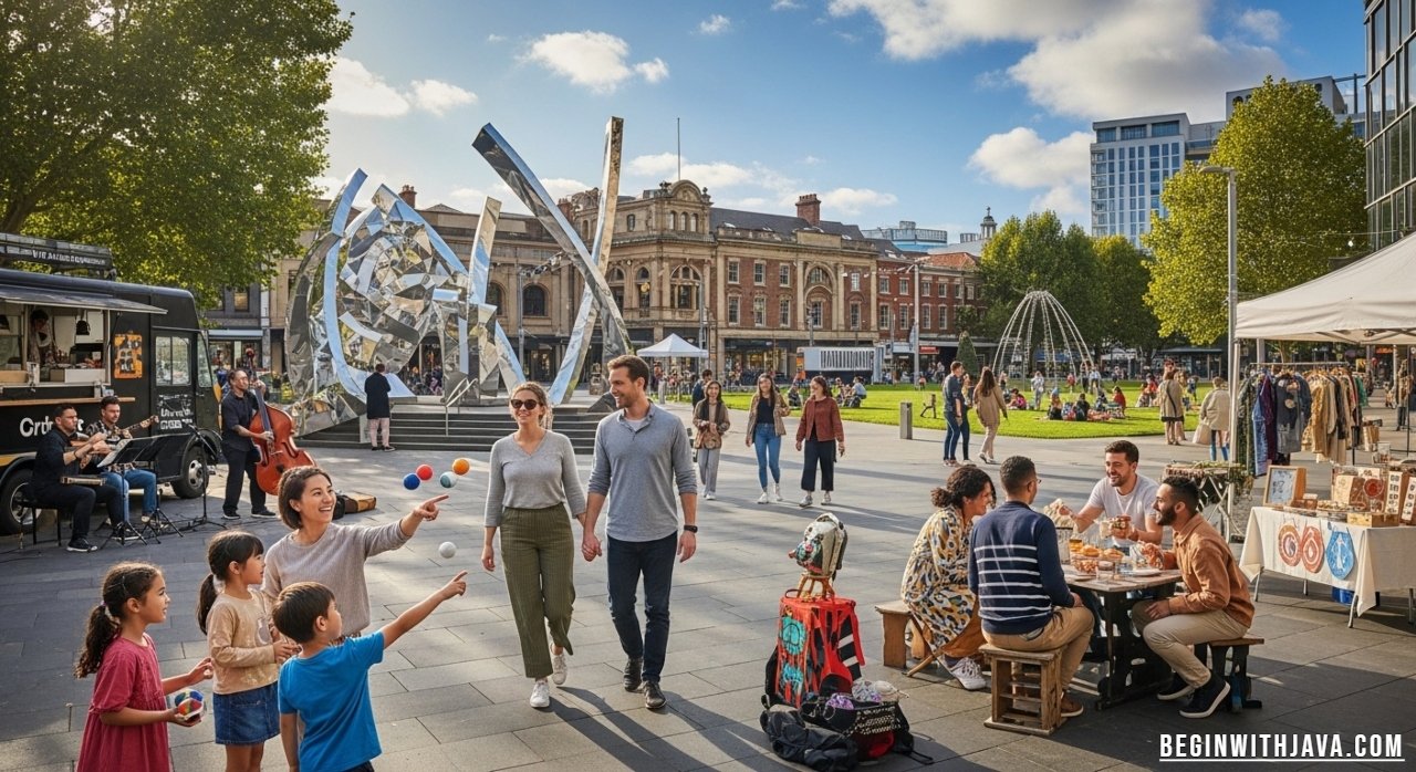 family enjoying an inner city outing at a park