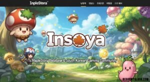 "Insoya MapleStory database homepage showing character stats, items, and community forums in South Korea"