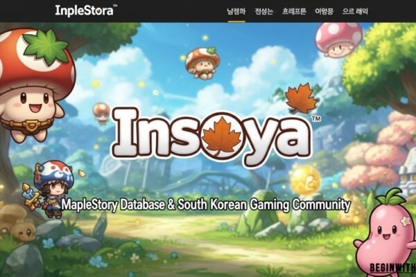 "Insoya MapleStory database homepage showing character stats, items, and community forums in South Korea"