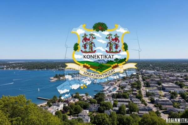 Scenic view of Konektikat with coastal beaches, historic landmarks, and lush greenery showcasing Connecticut’s natural beauty and culture.