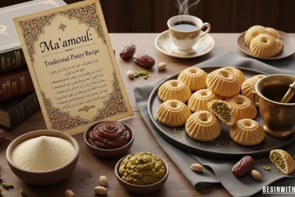 Freshly baked mamuul pastries arranged on a plate, showing their golden crust and traditional filled design.