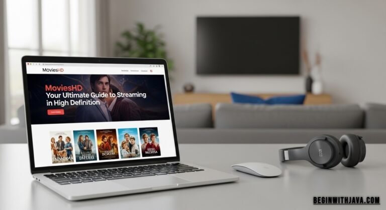 “MoviesHD streaming interface showing high-definition movies and TV shows on multiple devices”