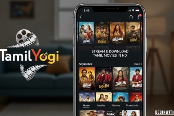 TamilYogi platform interface displaying Tamil movies and TV shows available for streaming and download in HD