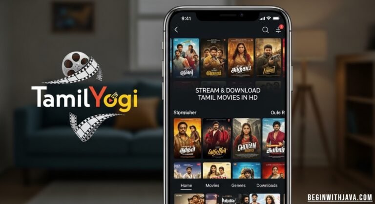 TamilYogi platform interface displaying Tamil movies and TV shows available for streaming and download in HD