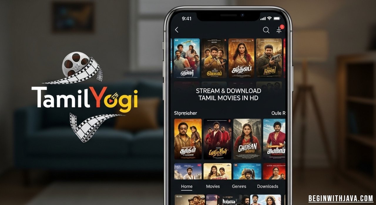 TamilYogi platform interface displaying Tamil movies and TV shows available for streaming and download in HD