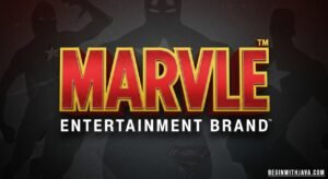 Logo representing Marvel Entertainment, featuring iconic red background and bold white lettering for superheroes and comics