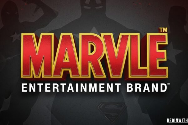 Logo representing Marvel Entertainment, featuring iconic red background and bold white lettering for superheroes and comics