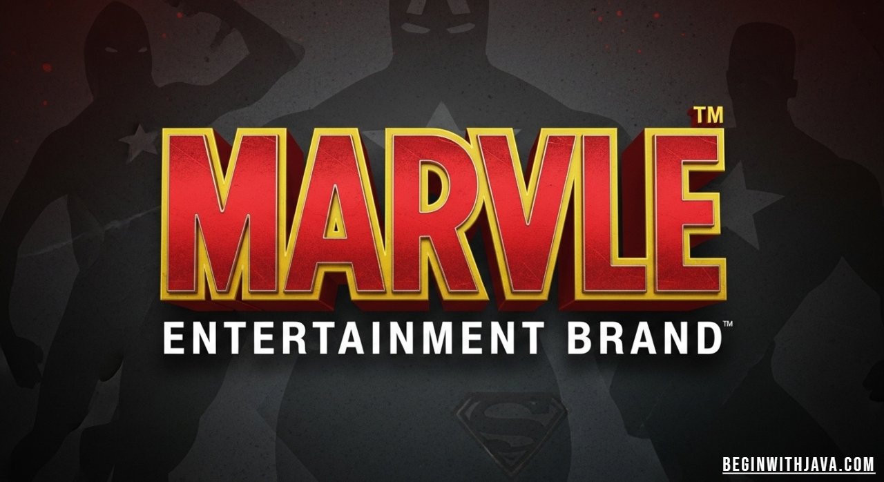 Logo representing Marvel Entertainment, featuring iconic red background and bold white lettering for superheroes and comics